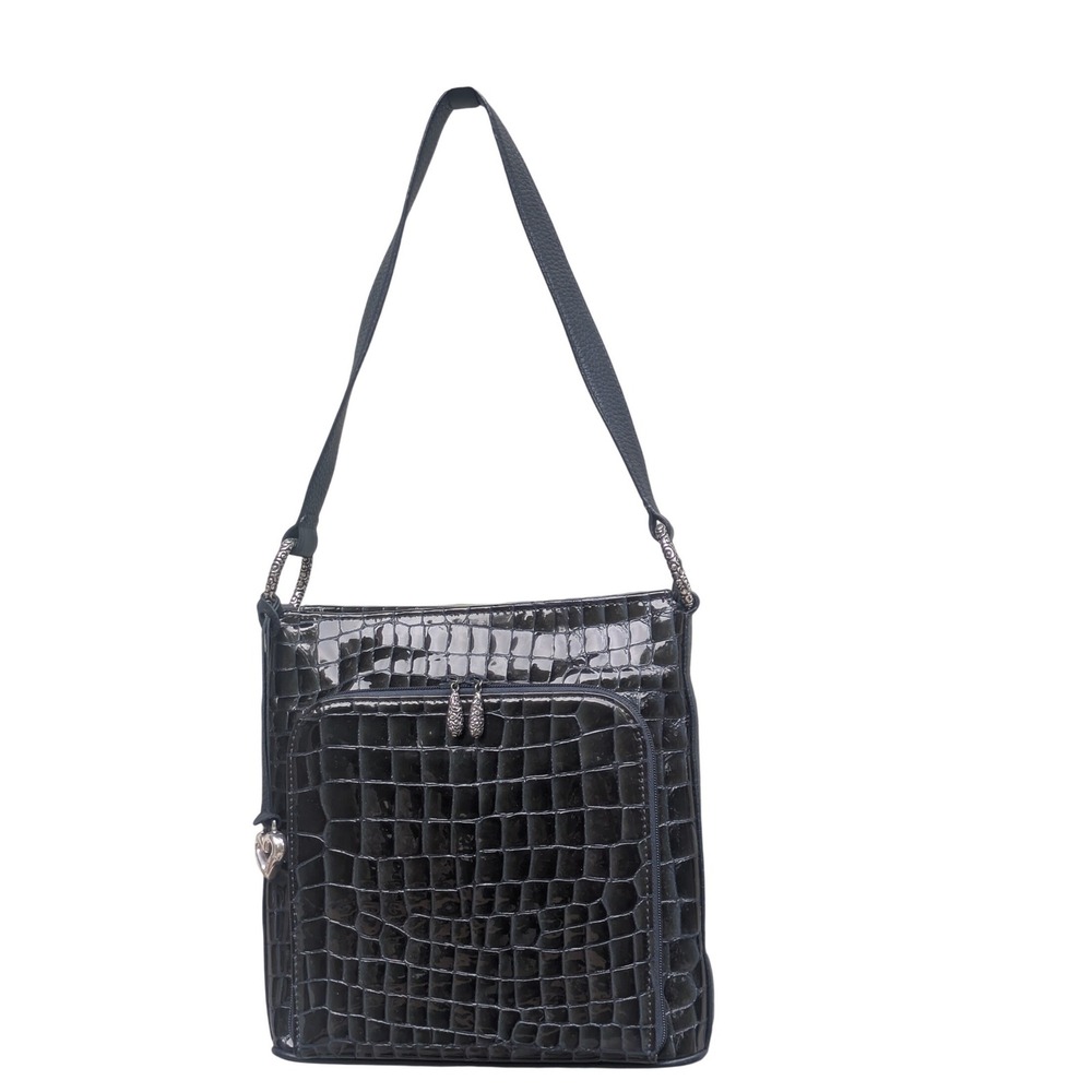 Brighton Navy Blue Croc Embossed Leather Crossbody Organizer Bag D888069 - Picture 2 of 9